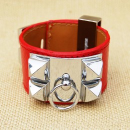 Hermes Collier de Chien Red Bracelet In Silver